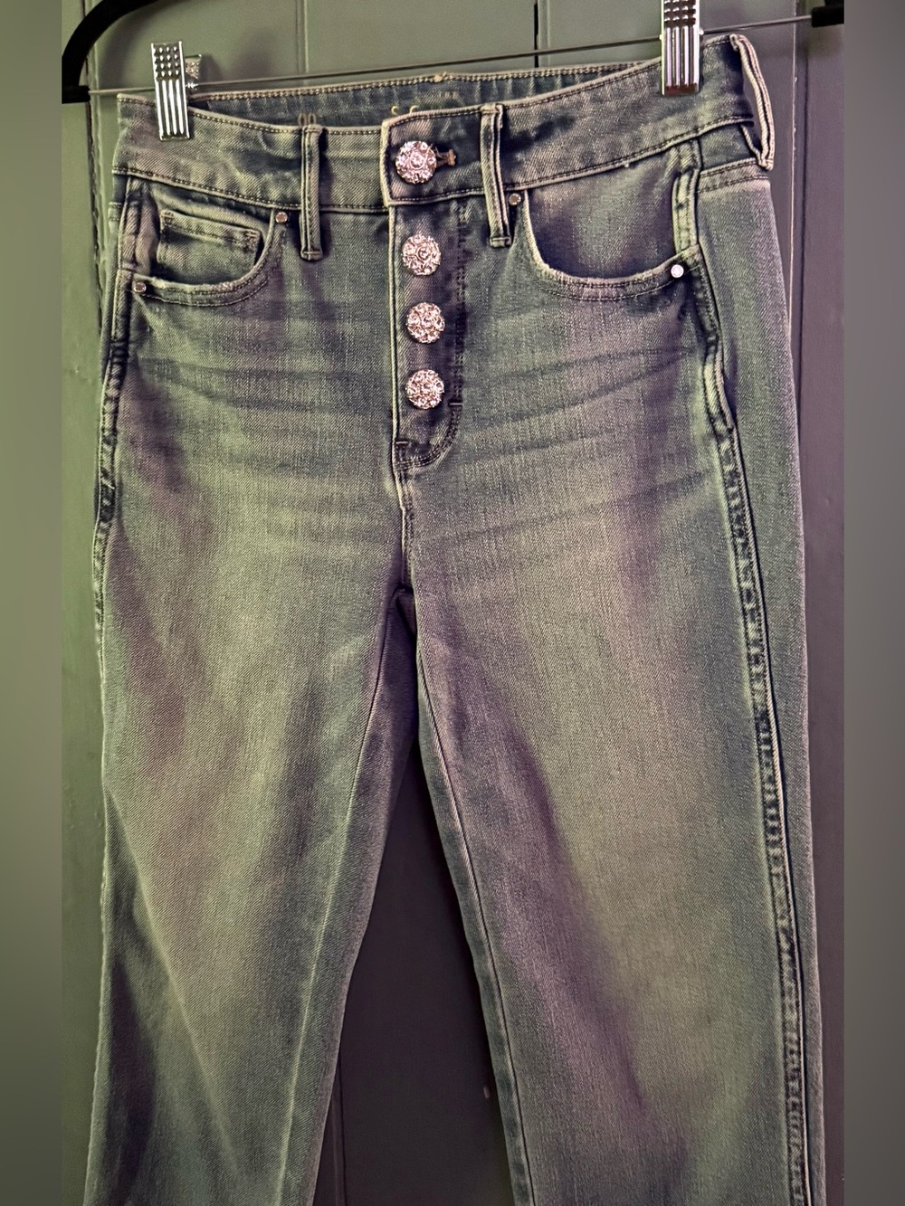 BNWT! WHBM Straight Leg Jeans with Floral Rhinestone Buttons - Size 00R